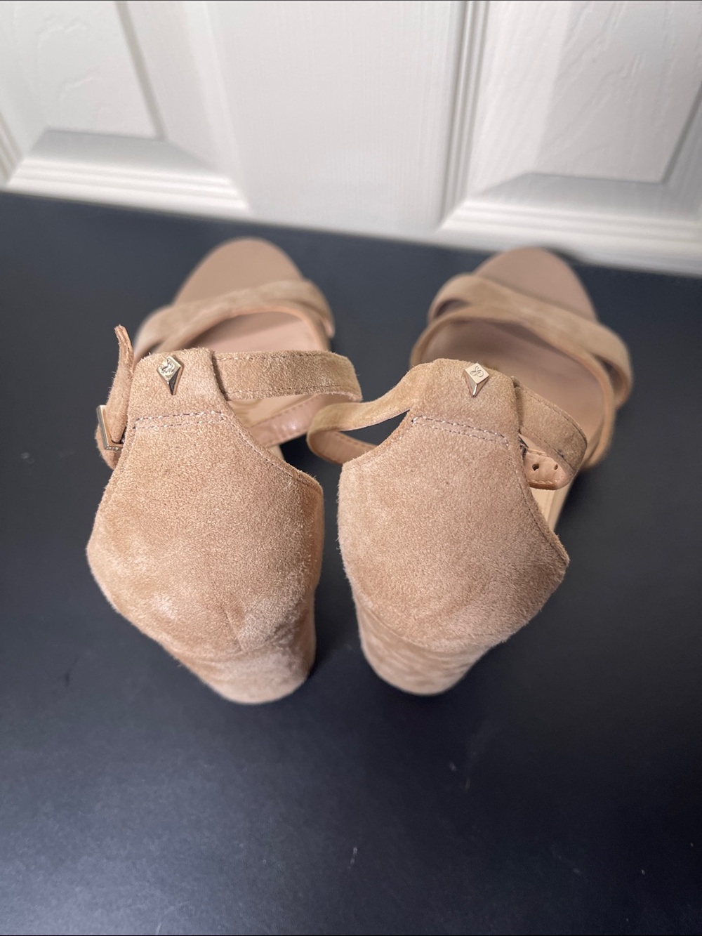 Sam Edelman Nude Suede Block Heel Sandals - Picture 5 of 7